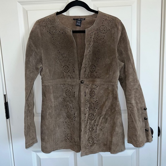 Willi Smith Brown Leather Cut Out Single Button Boho Indie Jacket Small‎ - Picture 2 of 8